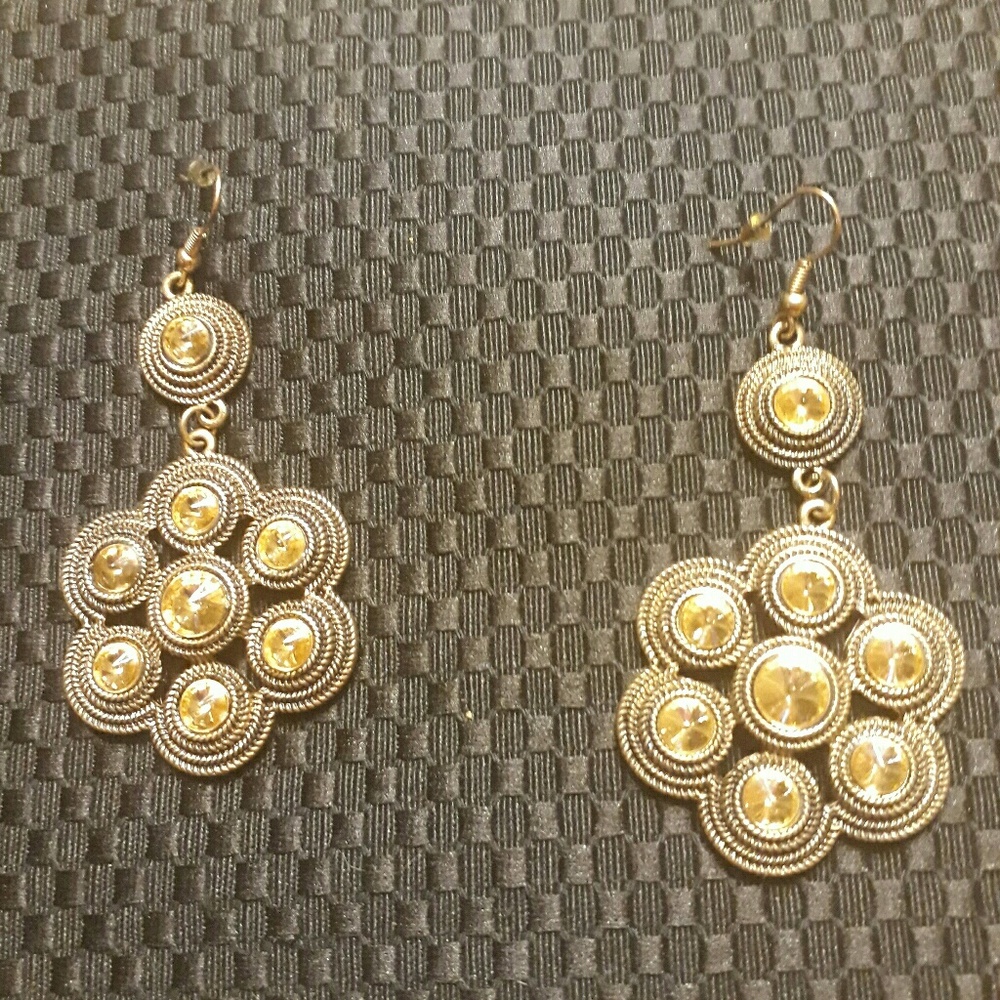 Gold Costume Drop Earrings With Yellow Topaz